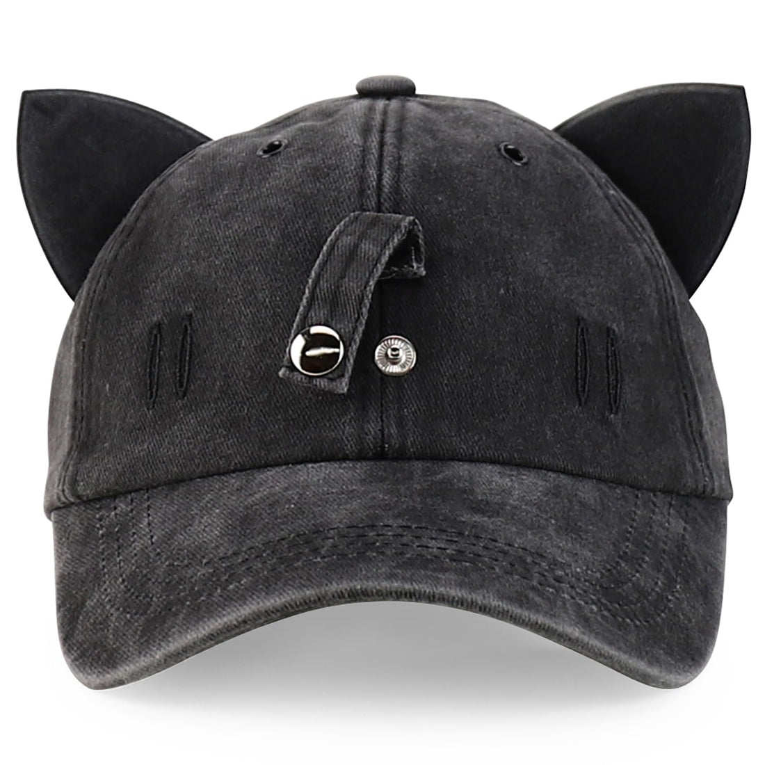 Trendy Apparel Shop Washed Cotton Cat Ear Baseball Cap with Sunglasses Holder