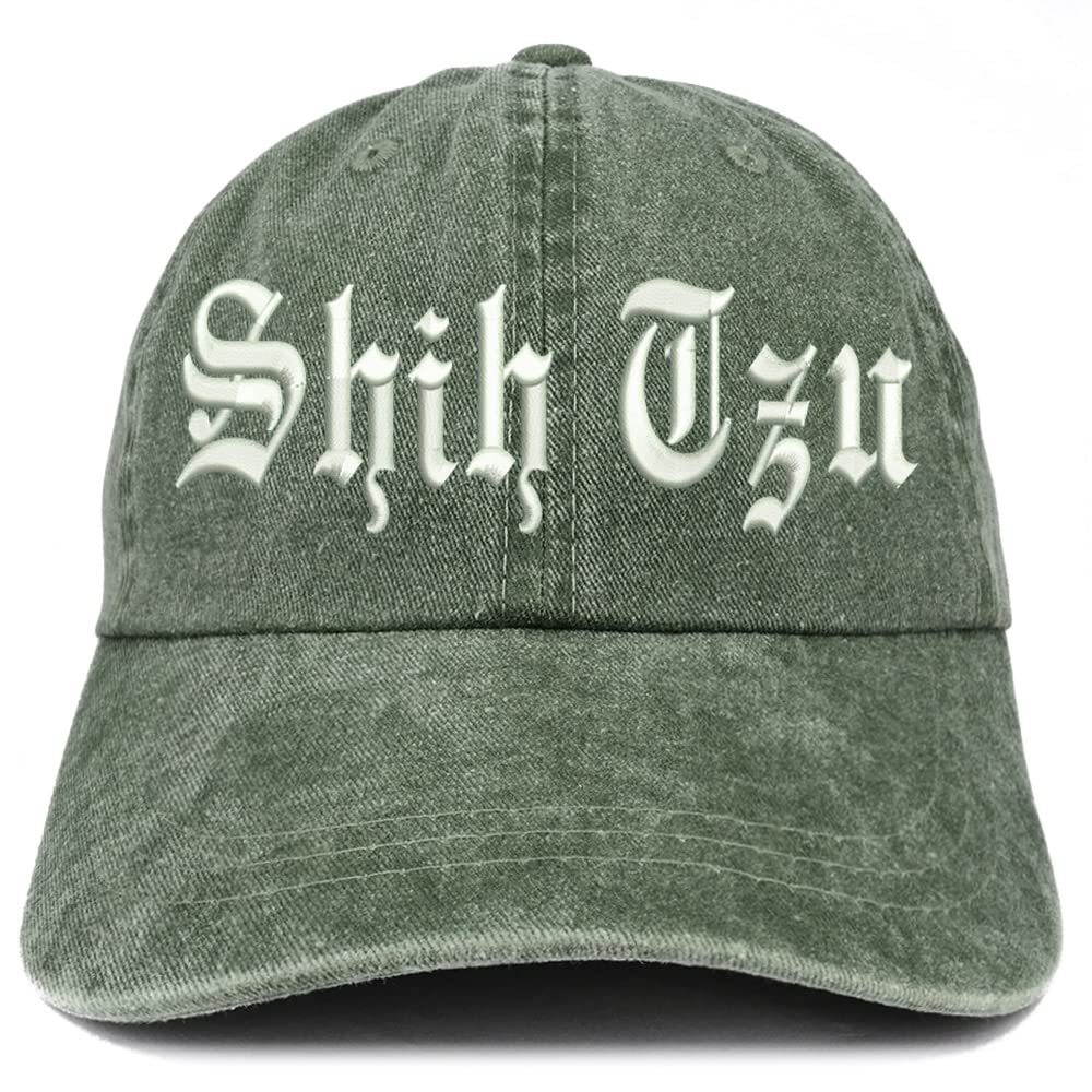 Trendy Apparel Shop Old English Shih Tzu Washed Pigment Dyed Baseball Cap
