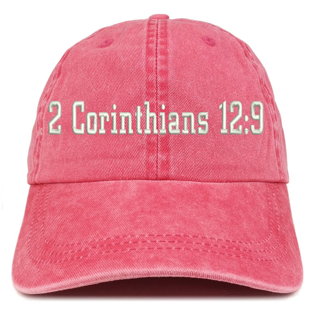 Trendy Apparel Shop 2 Corinthians 12:9 Washed Pigment Dyed Baseball Cap