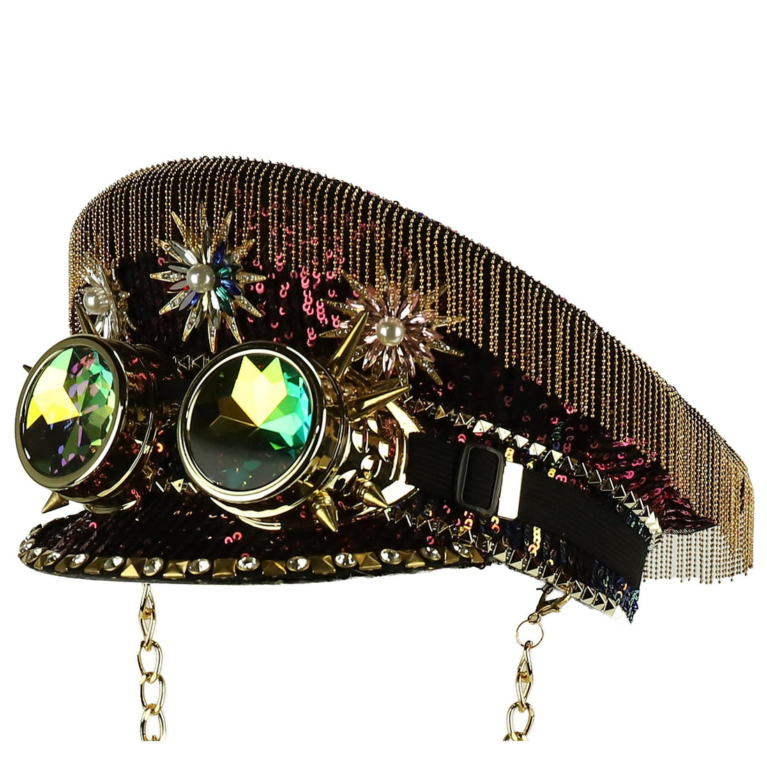 Trendy Apparel Shop Festival Party Sparkly Sequin Rhinestone Captain Hat
