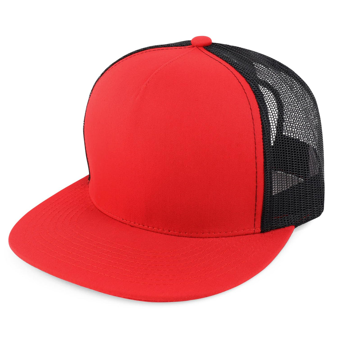 Trendy Apparel Shop Structured High Crown 5 Panel Round Flat Bill Trucker Cap