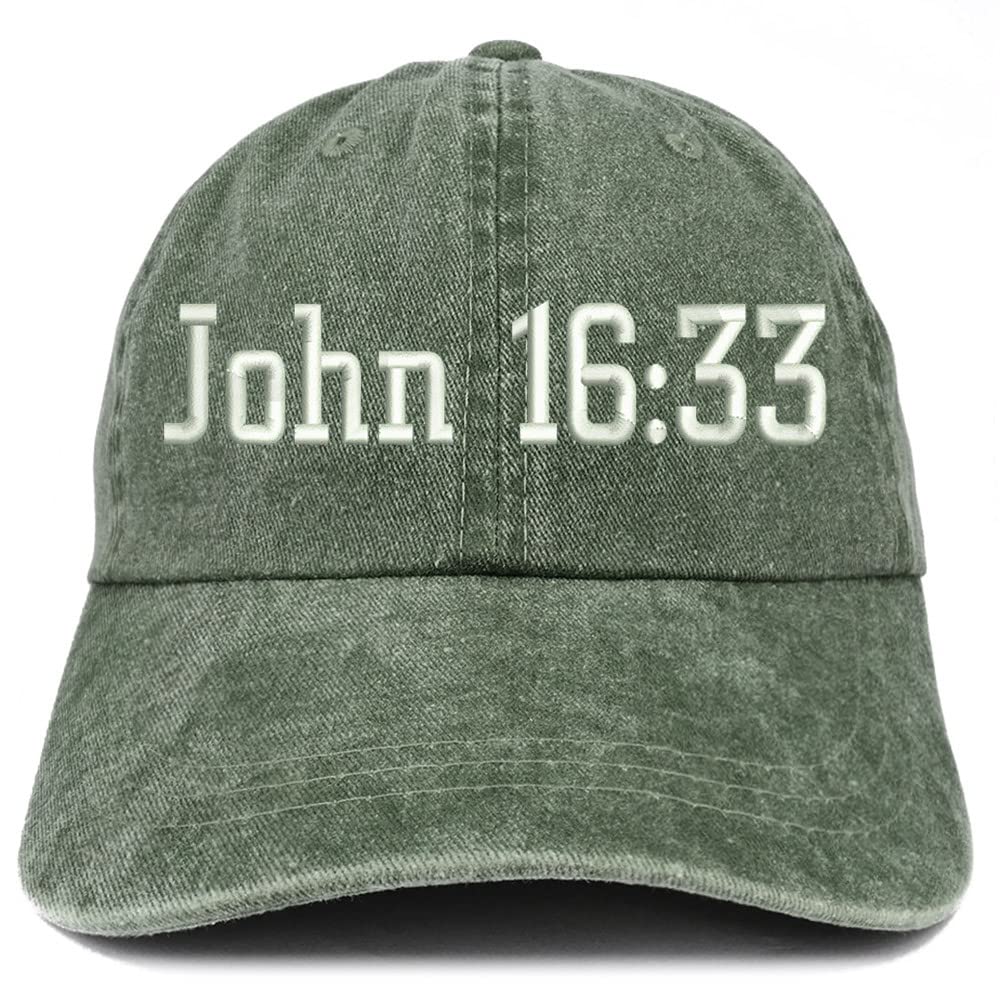 Trendy Apparel Shop John 16:33 Washed Pigment Dyed Baseball Cap
