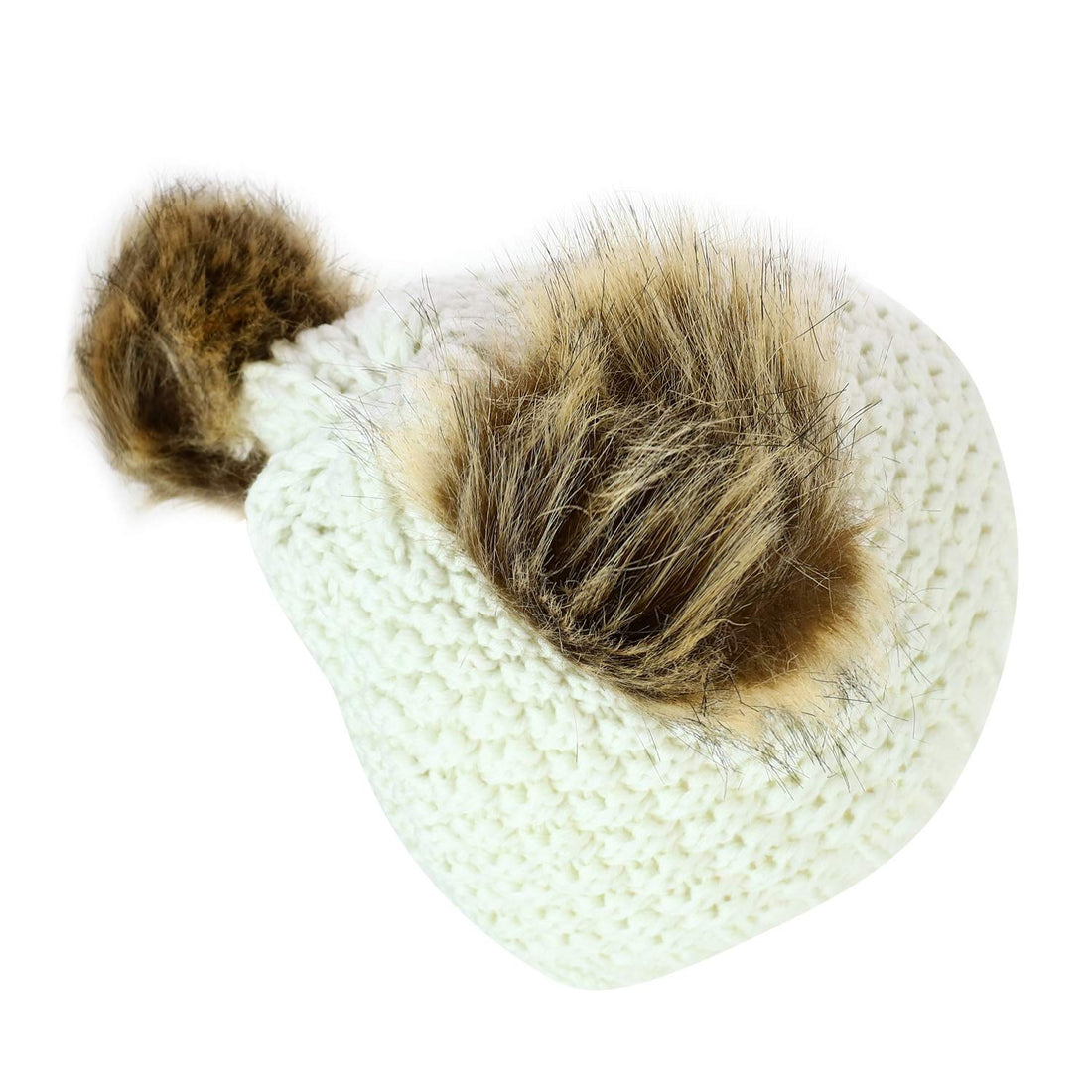 Trendy Apparel Shop Kid's Youth Size Girls Fur pom Ears Crochet Knit Beanie Hat