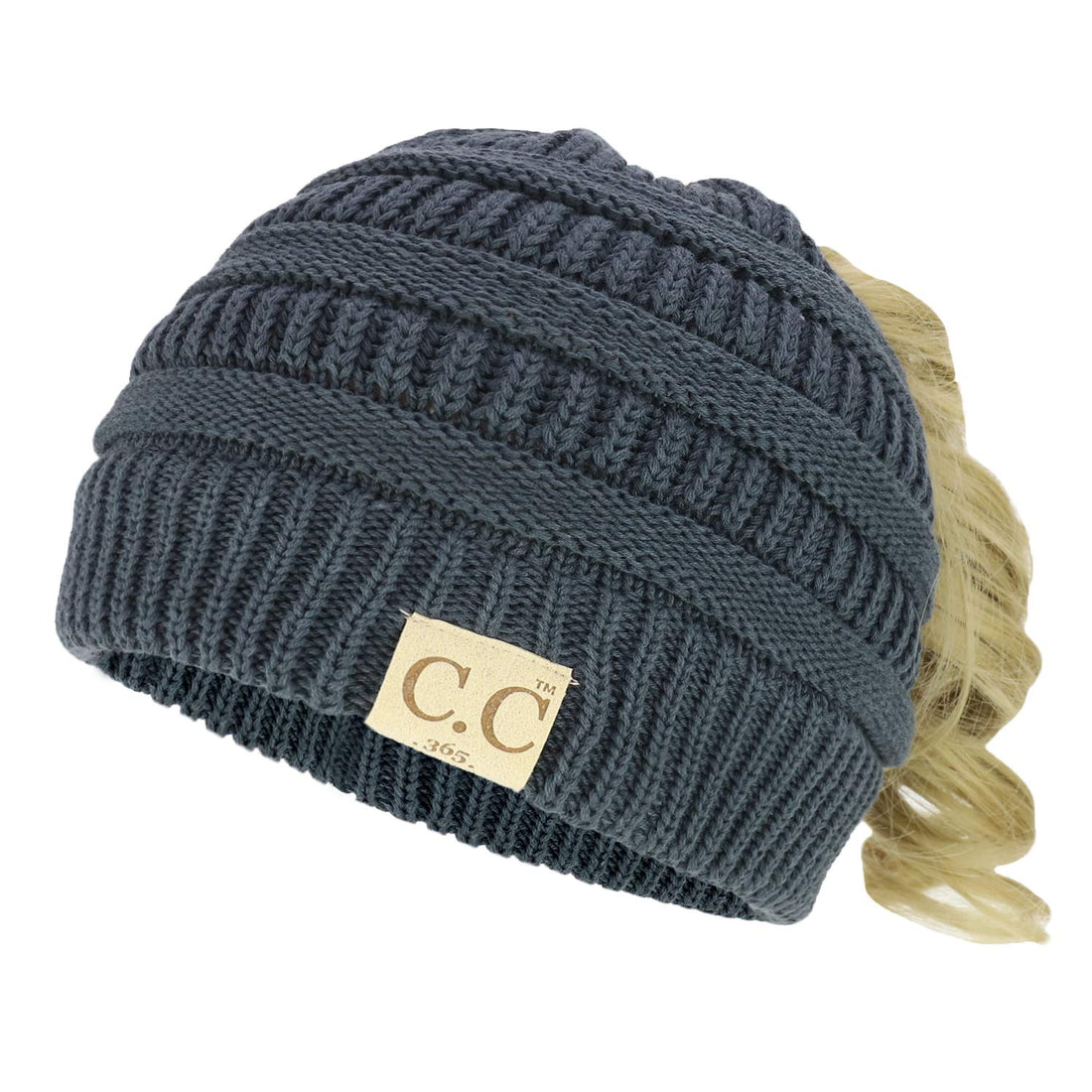 Trendy Apparel Shop Women's Lightweight Ribbed Knit 365 Stretchable Ponytail Beanie Cap