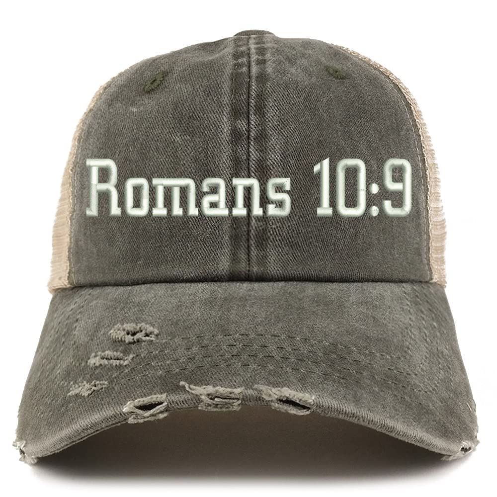 Trendy Apparel Shop Romans 10:9 Frayed Bill Trucker Mesh Back Cap