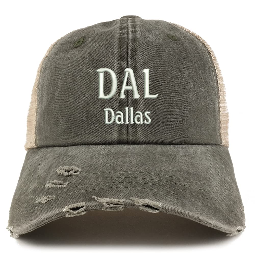 Trendy Apparel Shop DAL Dallas Embroidered Frayed Bill Trucker Mesh Back Cap