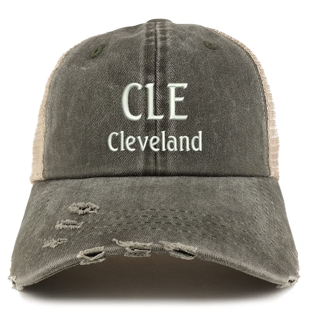 Trendy Apparel Shop CLE Cleveland Embroidered Frayed Bill Trucker Mesh Back Cap