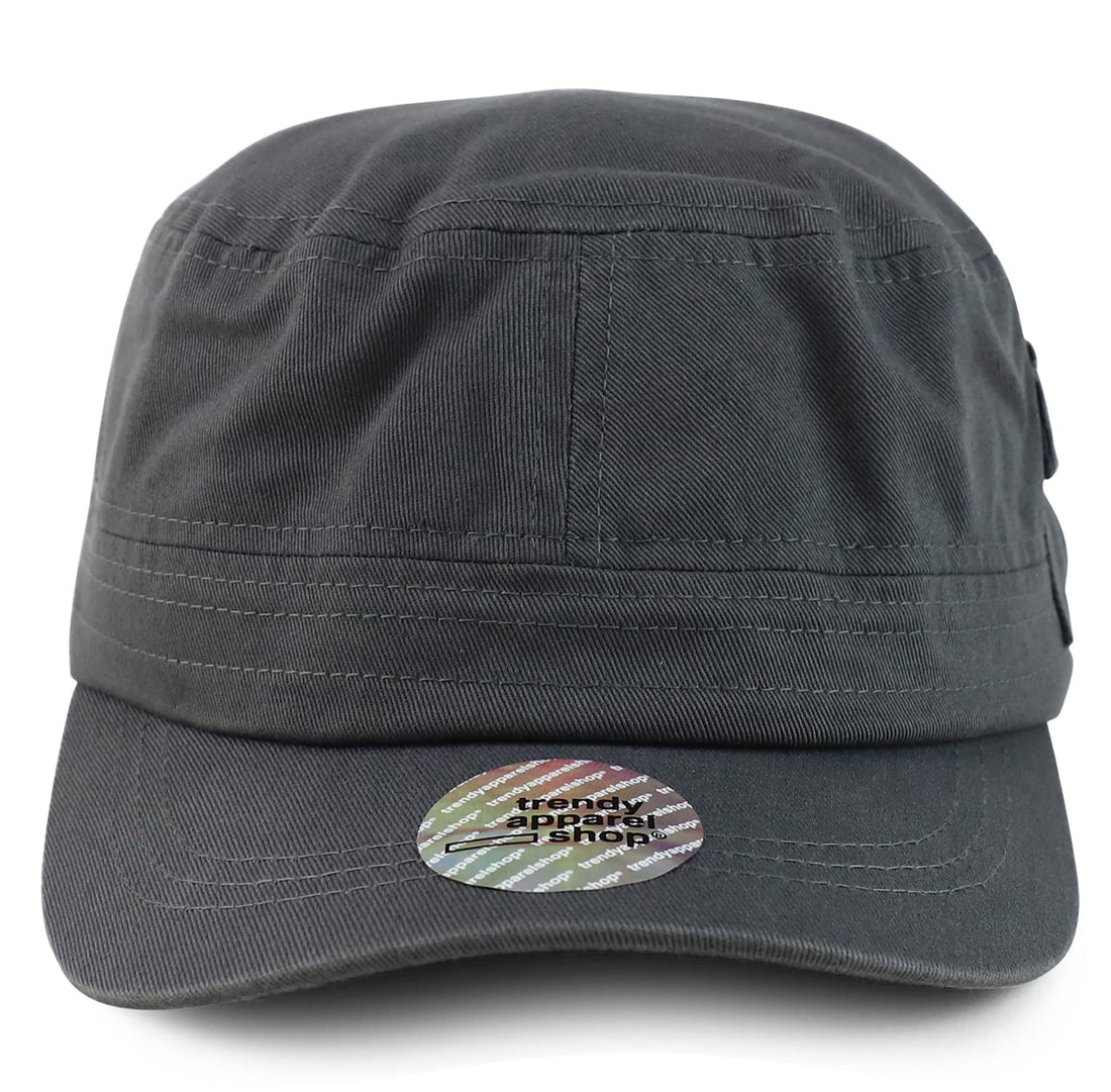 Trendy Apparel Shop XXL Big Head Oversize Flat Top Army Cap with Map Pocket