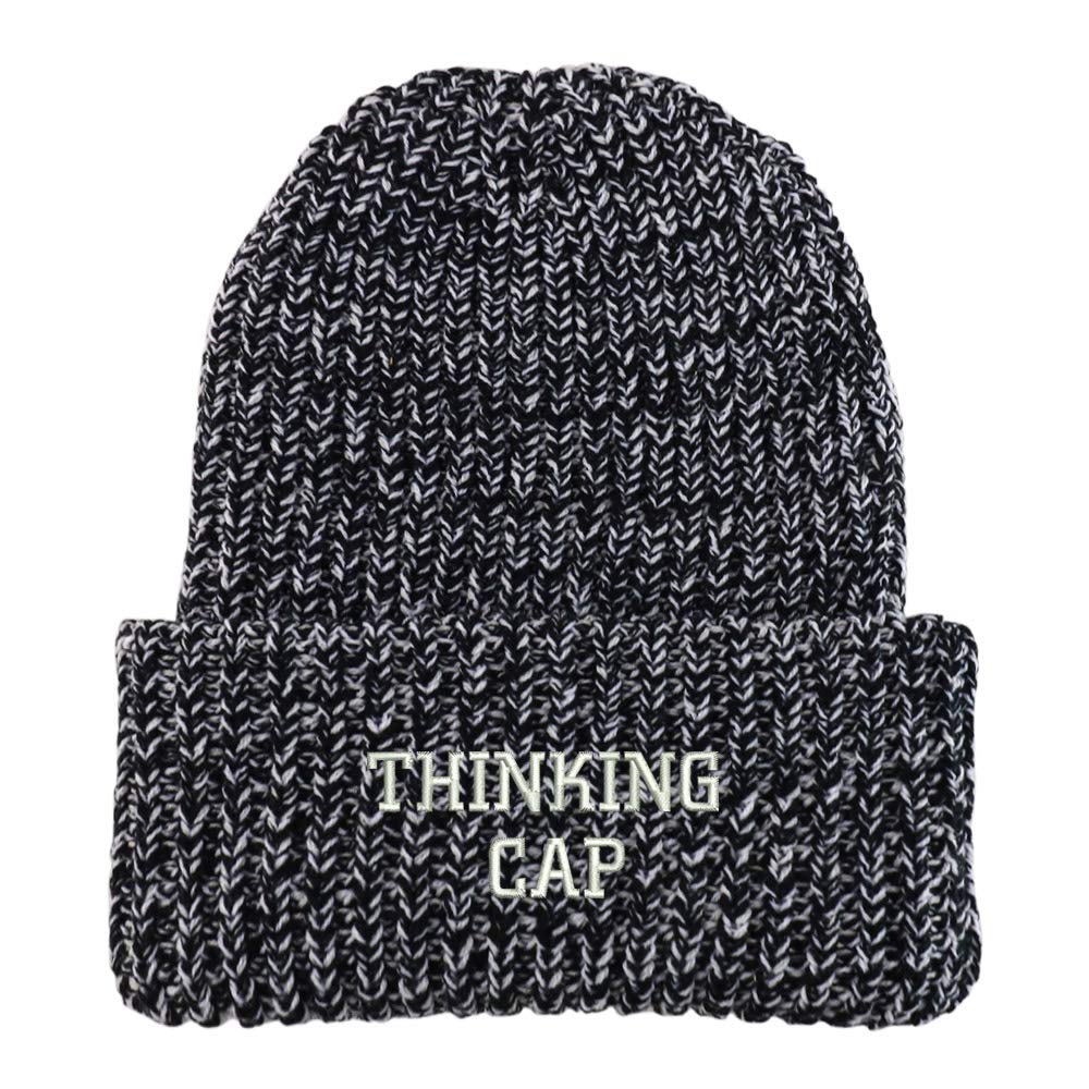 Trendy Apparel Shop Thinking Cap Embroidered Long Cuffed Thick Ribbed Beanie
