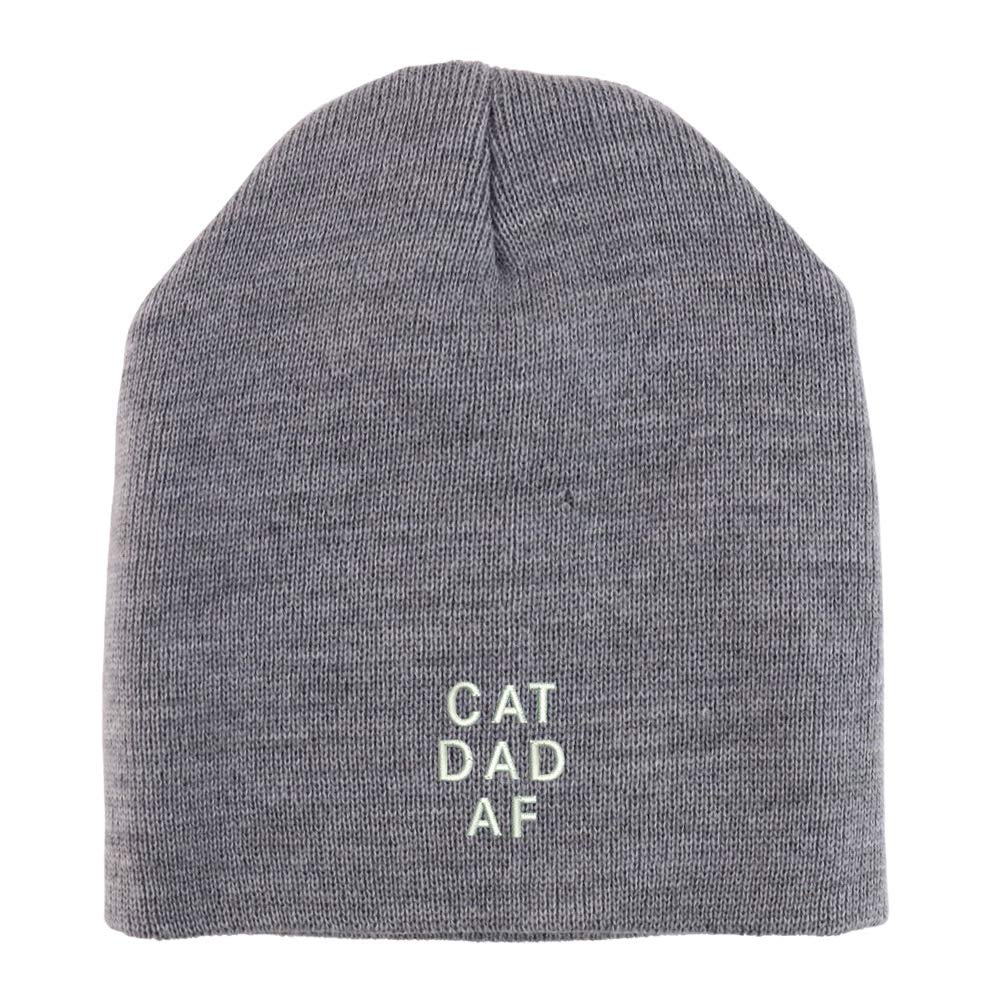 Trendy Apparel Shop Cat Dad Af Font Embroidered Made in USA Short Acrylic Knit Winter Beanie Hat