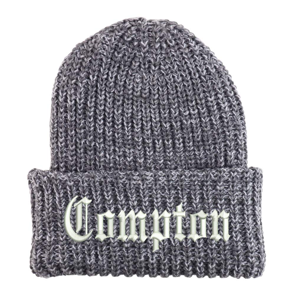 Trendy Apparel Shop Compton City Old English Long Cuffed Thick Ribbed Beanie