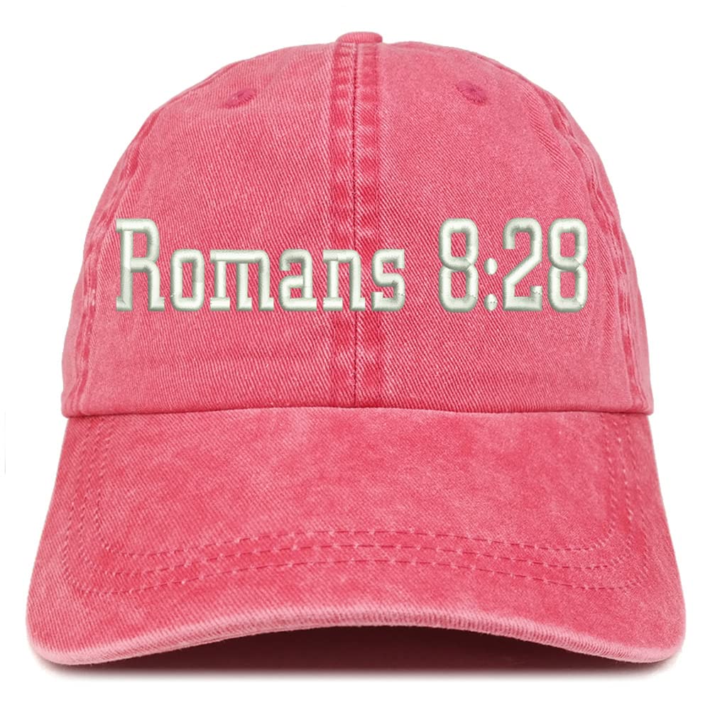 Trendy Apparel Shop Romans 8:28 Washed Pigment Dyed Baseball Cap