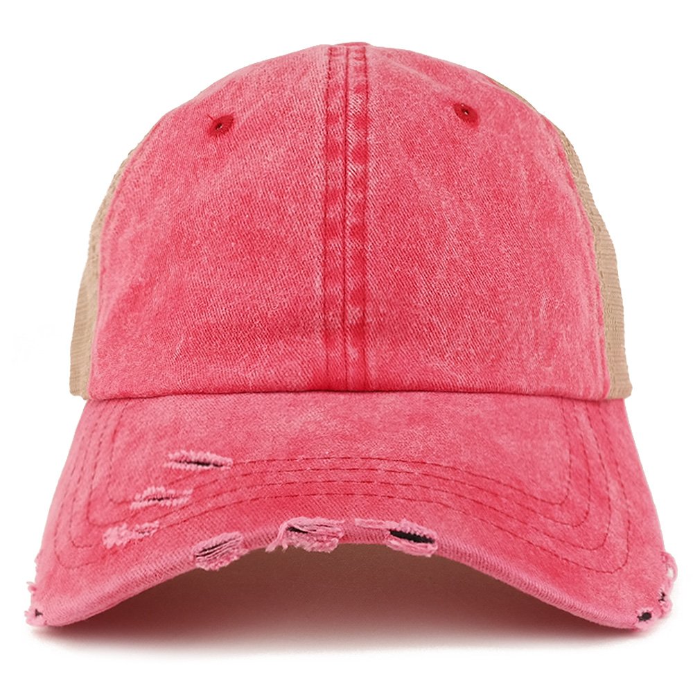 Trendy Apparel Shop Pigment Dyed Front Mesh Back Frayed Bill Trucker Cap