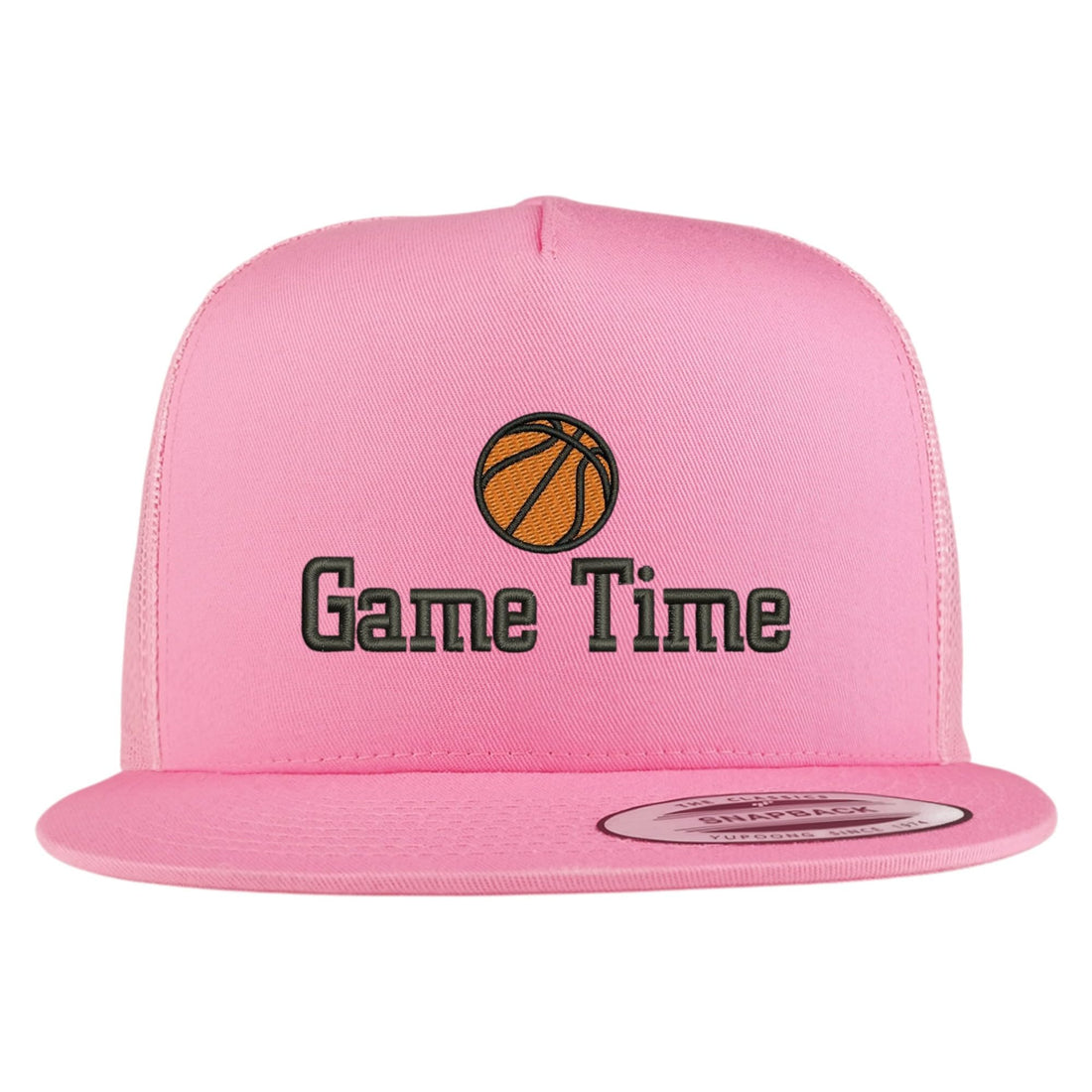 Trendy Apparel Shop Basketball Game Time Embroidered 5 Panel Flatbill Trucker Mesh Cap