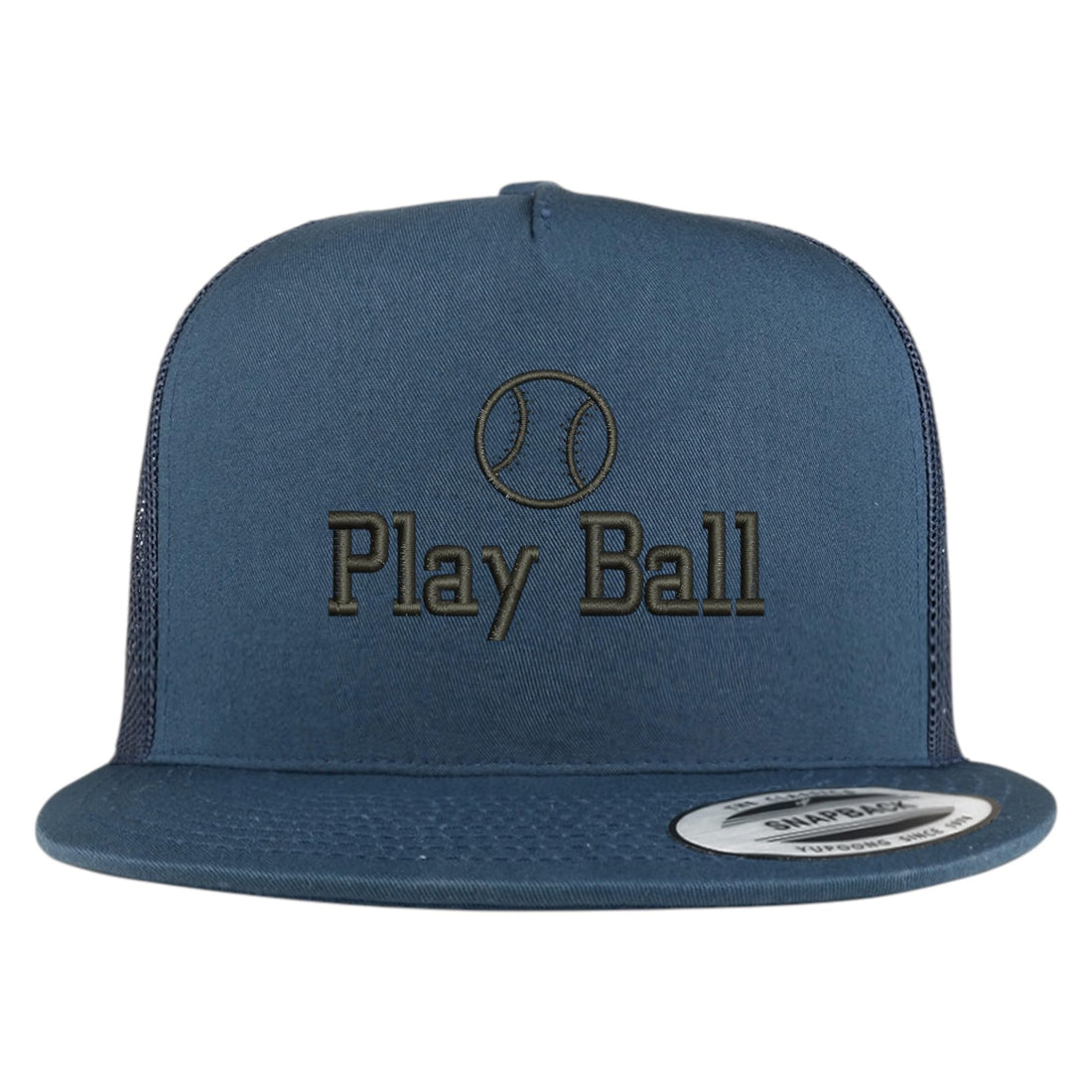 Trendy Apparel Shop Baseball Play Ball Embroidered 5 Panel Flatbill Trucker Mesh Cap