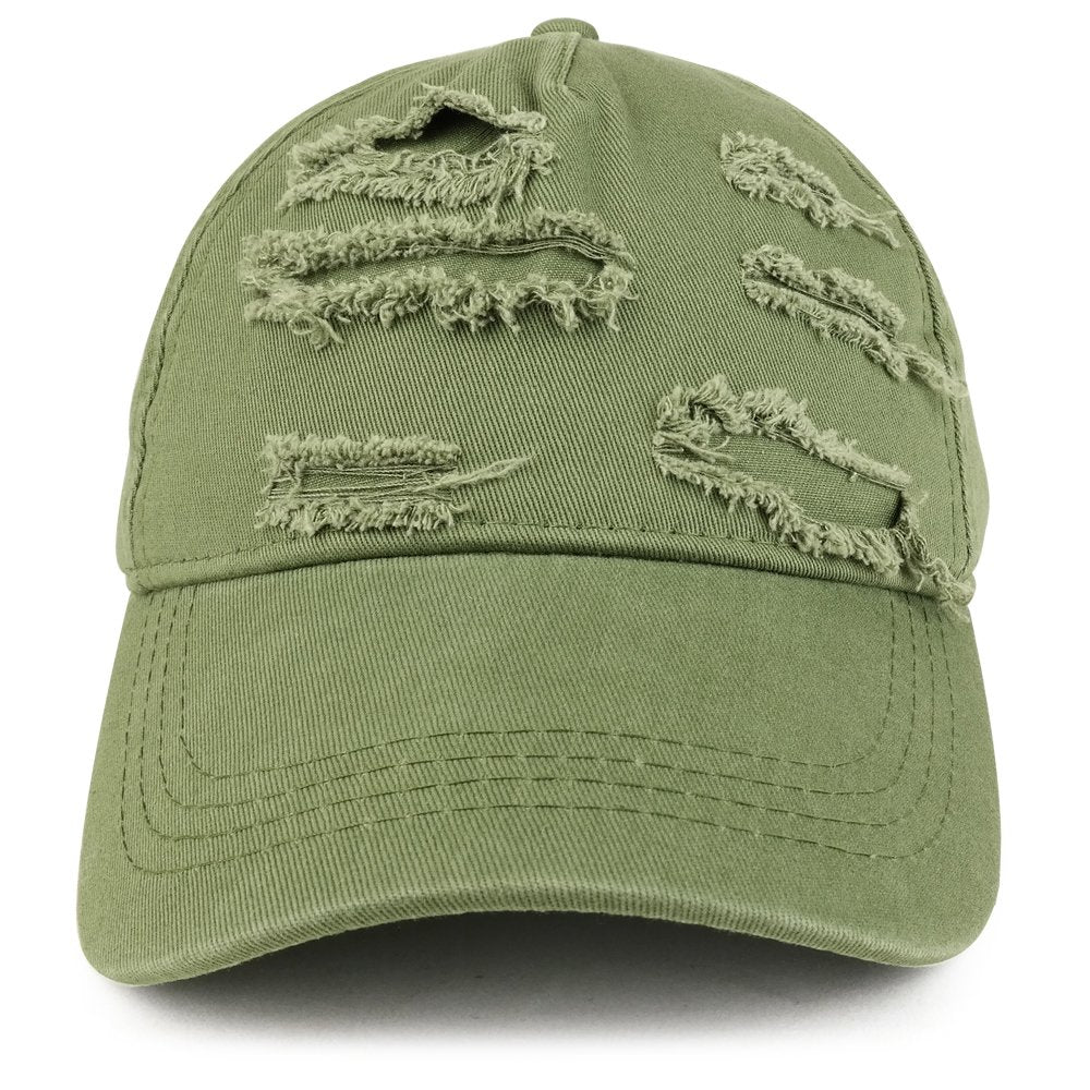 Trendy Apparel Shop Distressed Unstructured Frayed Five Panel Cotton Baseball Cap