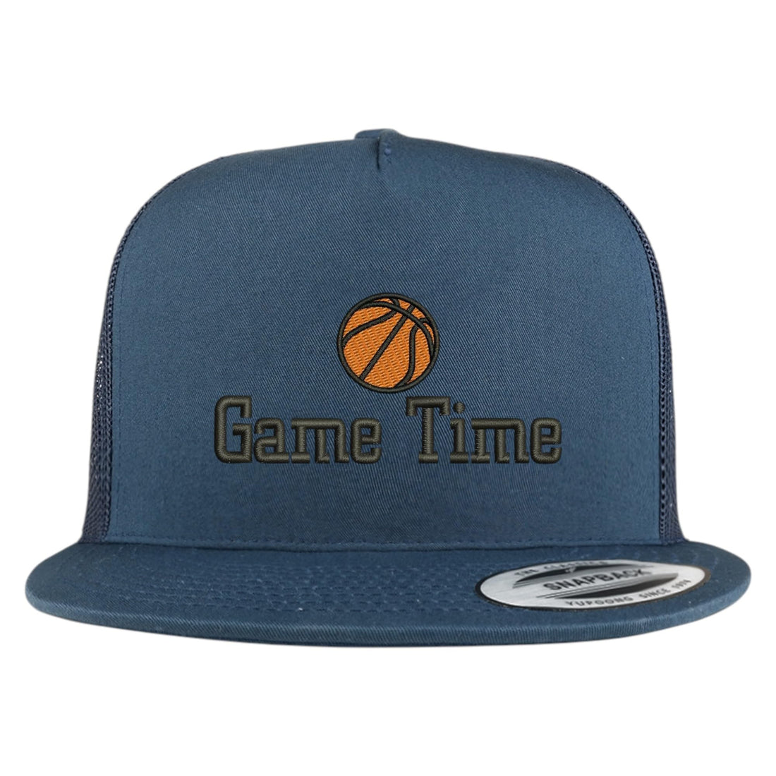 Trendy Apparel Shop Basketball Game Time Embroidered 5 Panel Flatbill Trucker Mesh Cap