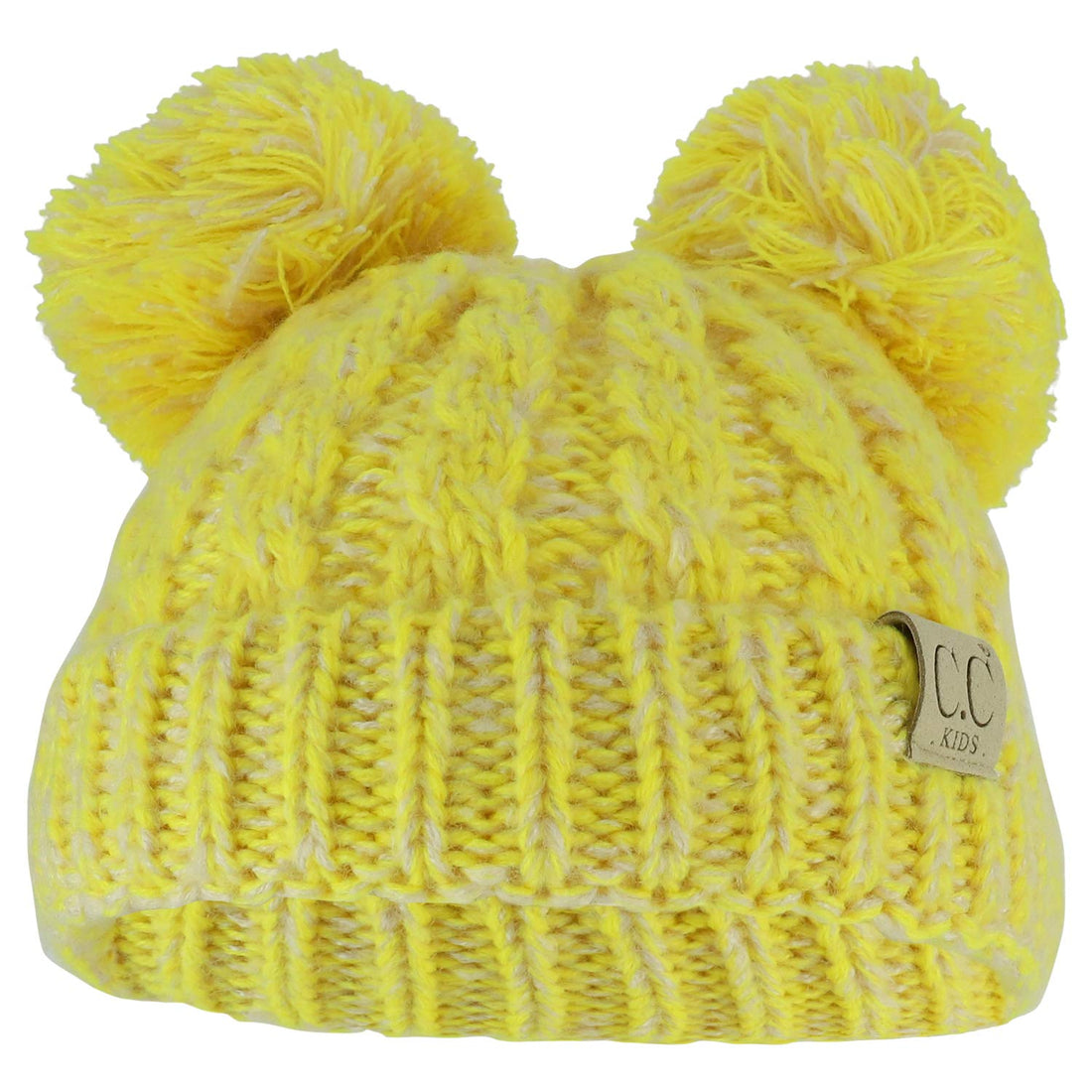 Trendy Apparel Shop Kid's Youth Size Winter Cable Knit 2 Pom Poms Beanie Hat