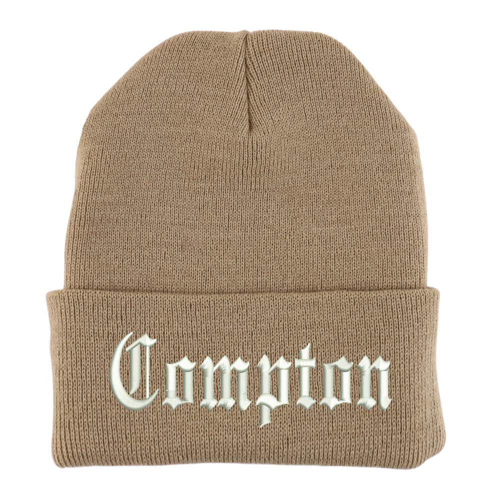 Trendy Apparel Shop Compton Old English Embroidered Made in USA Cuff Folded Acylic Knit Winter Beanie Hat