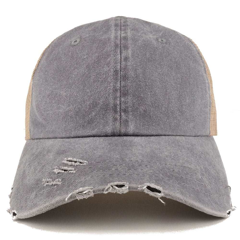 Trendy Apparel Shop Pigment Dyed Front Mesh Back Frayed Bill Trucker Cap