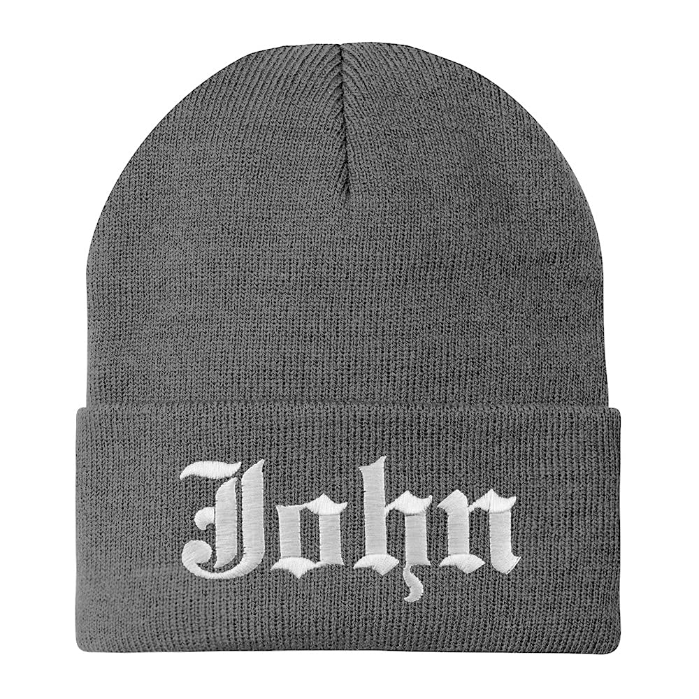 Trendy Apparel Shop John Old English Embroidered Long Cuff Beanie