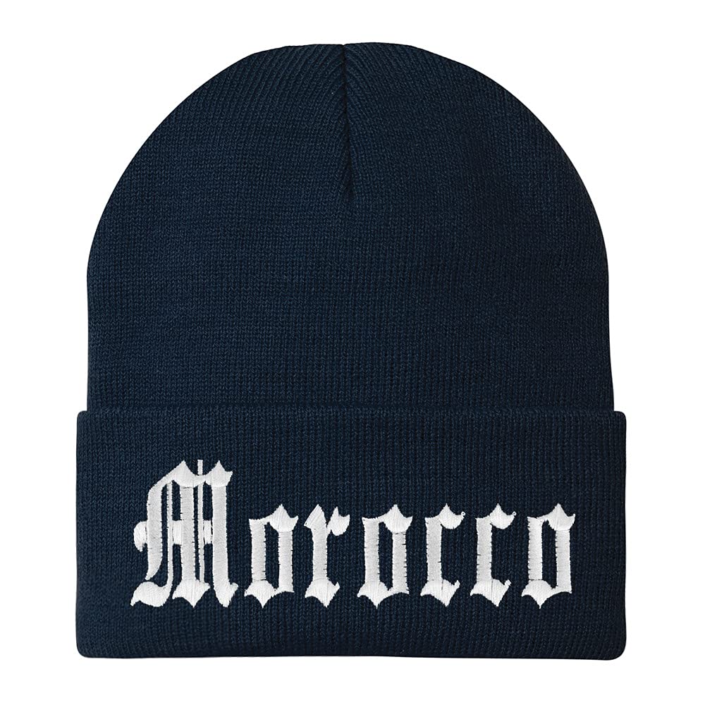 Trendy Apparel Shop Morocco State Old English Embroidered Long Cuff Beanie