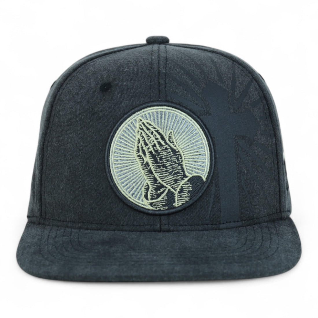 Trendy Apparel Shop Praying Hand Jesus Christian Washed Cotton Flat Bill Snapback Cap