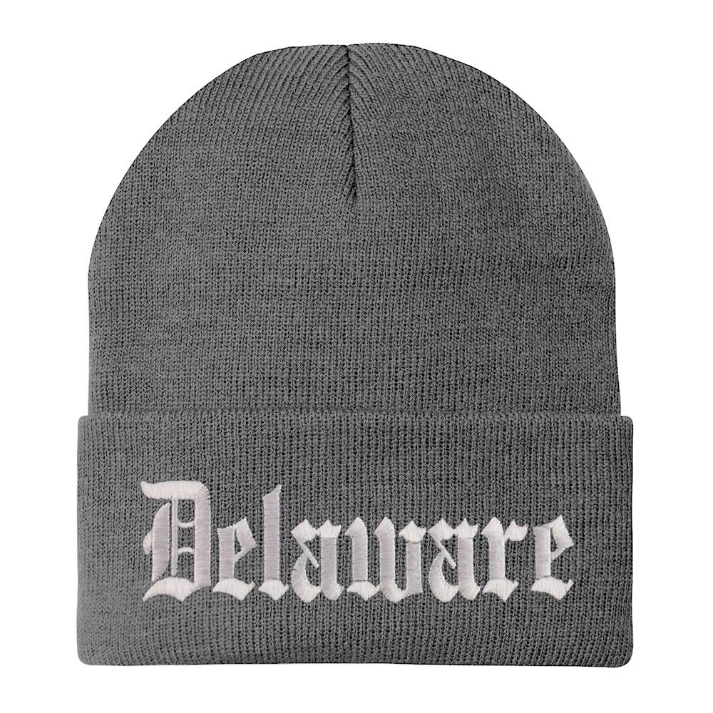 Trendy Apparel Shop Delaware State Old English Embroidered Long Cuff Beanie
