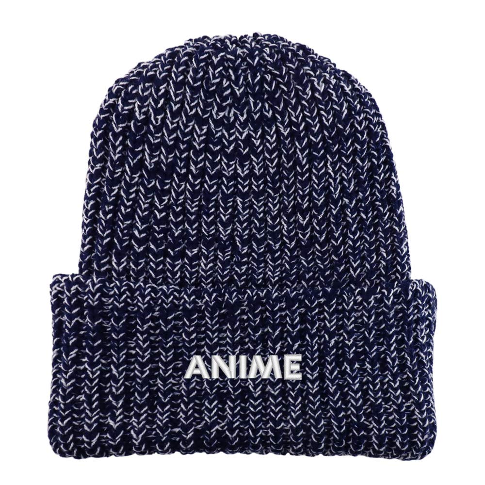 Trendy Apparel Shop Anime Embroidered Long Cuffed Thick Ribbed Knit Beanie