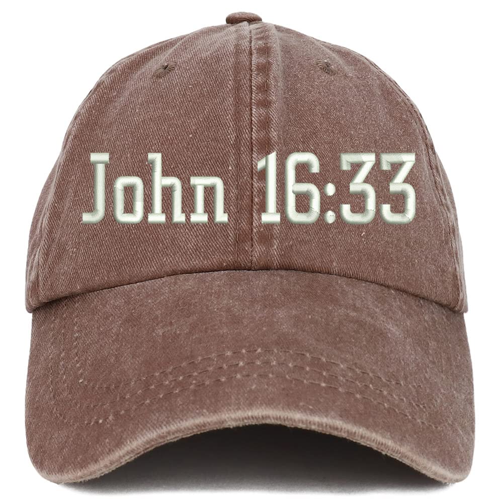 Trendy Apparel Shop John 16:33 Washed Pigment Dyed Baseball Cap