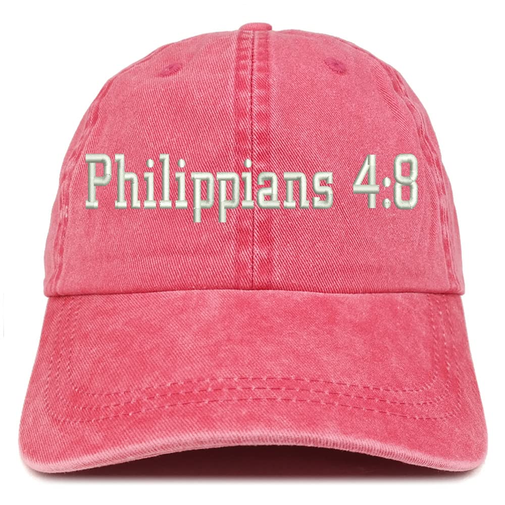 Trendy Apparel Shop Philippians 4:8 Washed Pigment Dyed Baseball Cap