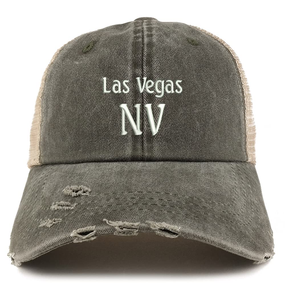 Trendy Apparel Shop Las Vegas NV Embroidered Frayed Bill Trucker Mesh Back Cap