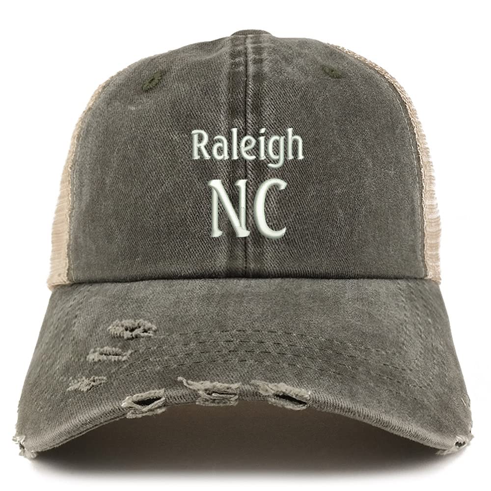 Trendy Apparel Shop Raleigh NC Embroidered Frayed Bill Trucker Mesh Back Cap