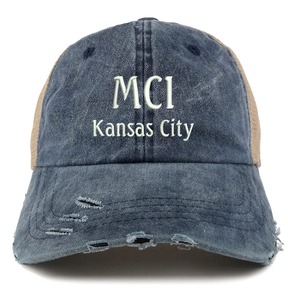Trendy Apparel Shop MCL Kansas City Embroidered Frayed Bill Trucker Mesh Back Cap