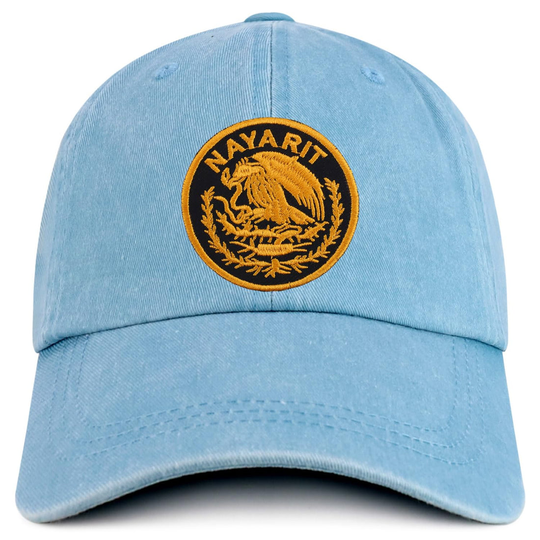 Trendy Apparel Shop Nayarit Mexico Gold Embroidered Patch Pigment Dyed Washed Baseball Cap