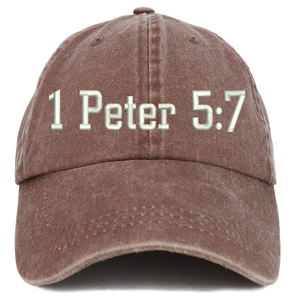 Trendy Apparel Shop 1 Peter 5:7 Washed Pigment Dyed Baseball Cap