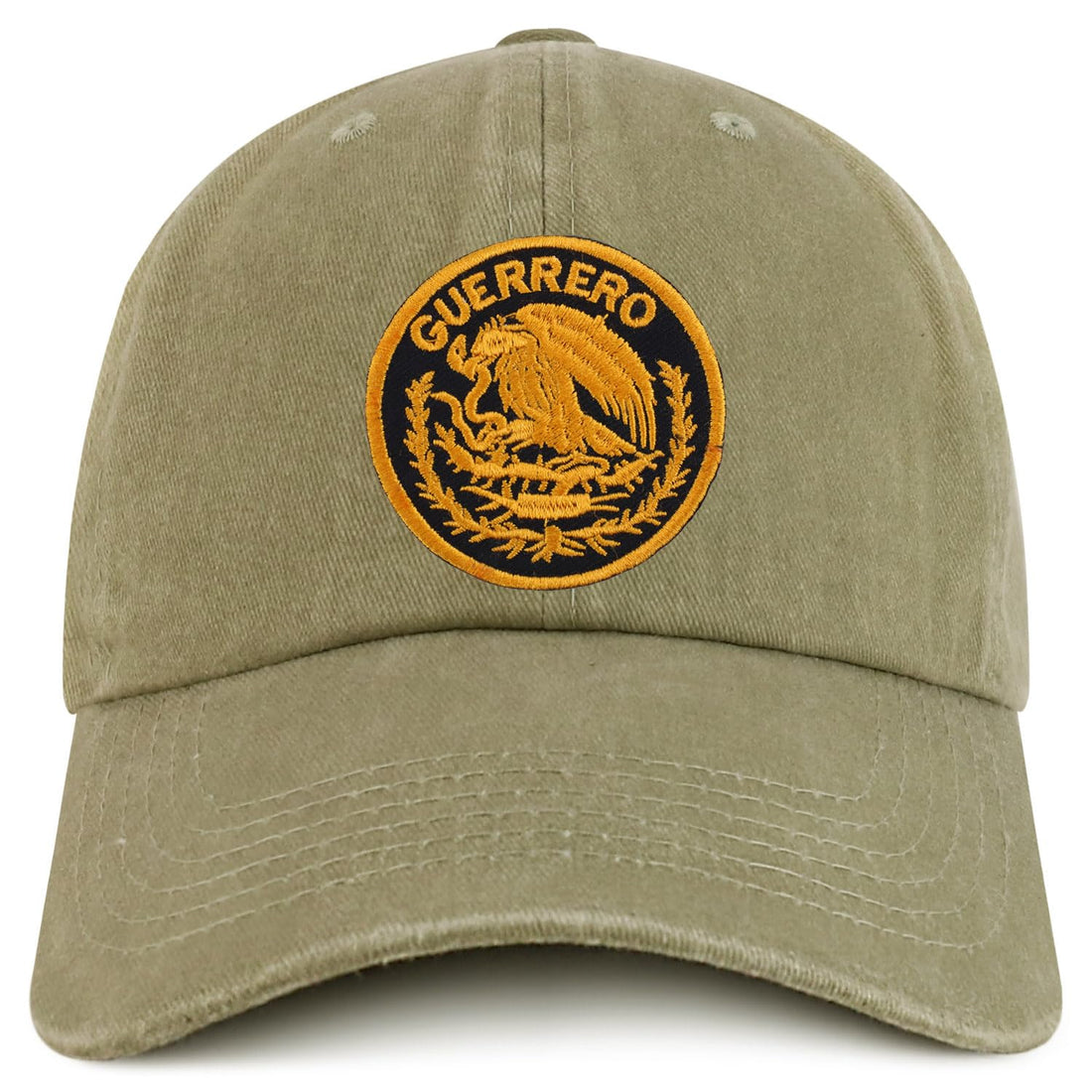 Trendy Apparel Shop Guerrero Mexico Gold Embroidered Patch Pigment Dyed Washed Baseball Cap
