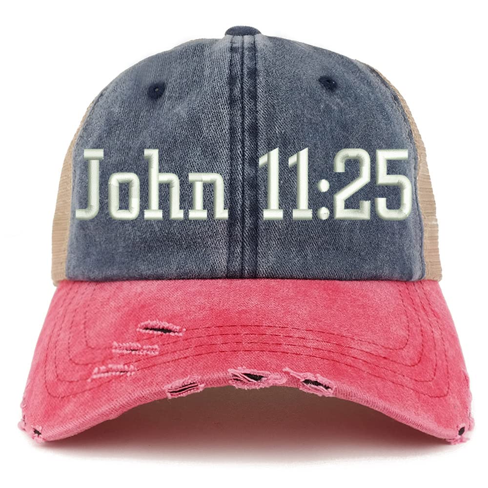 Trendy Apparel Shop John 11:25 Frayed Bill Trucker Mesh Back Cap