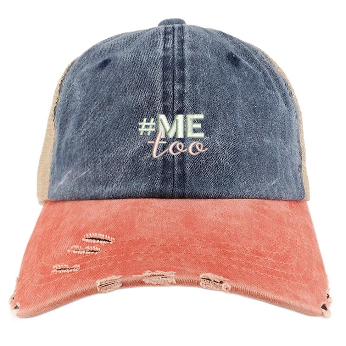 Trendy Apparel Shop #Me Too Movement Embroidered Frayed Bill Trucker Mesh Cap