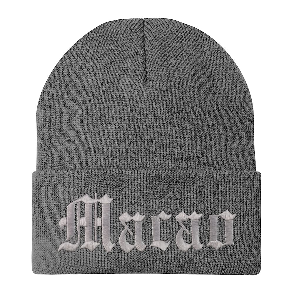 Trendy Apparel Shop Macao Old English Embroidered Long Cuff Beanie