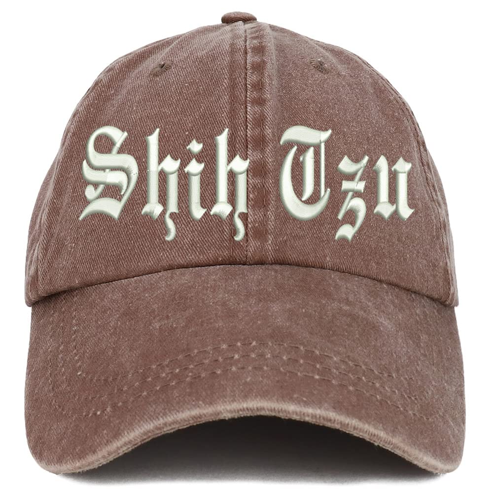 Trendy Apparel Shop Old English Shih Tzu Washed Pigment Dyed Baseball Cap