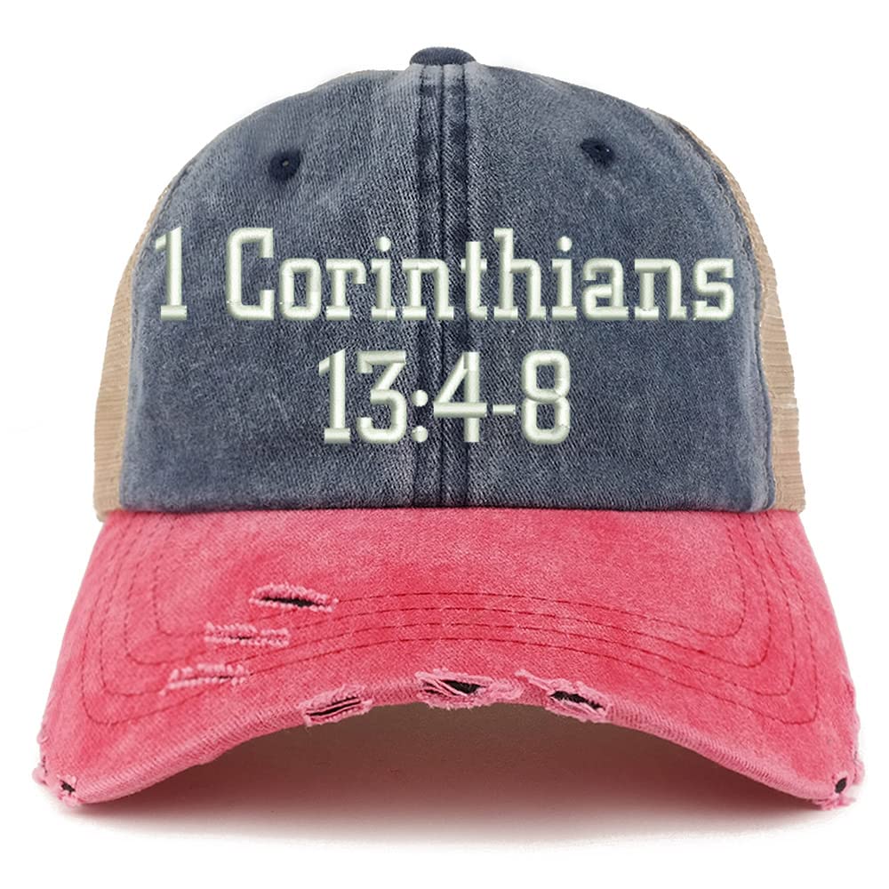 Trendy Apparel Shop 1 Corinthians 13:4-8 Frayed Bill Trucker Mesh Back Cap