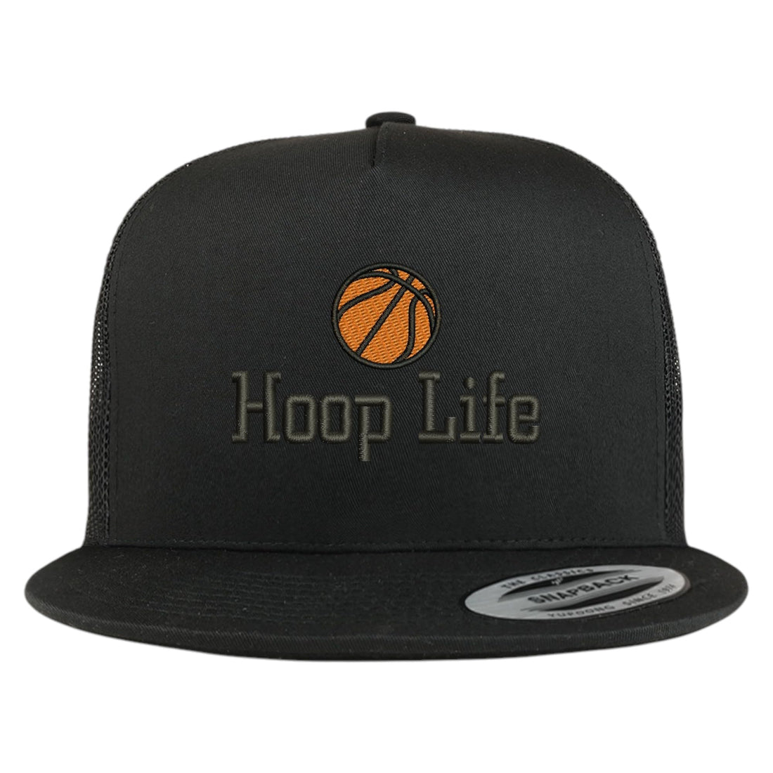 Trendy Apparel Shop Basketball Hoop Life Embroidered 5 Panel Flatbill Trucker Mesh Cap