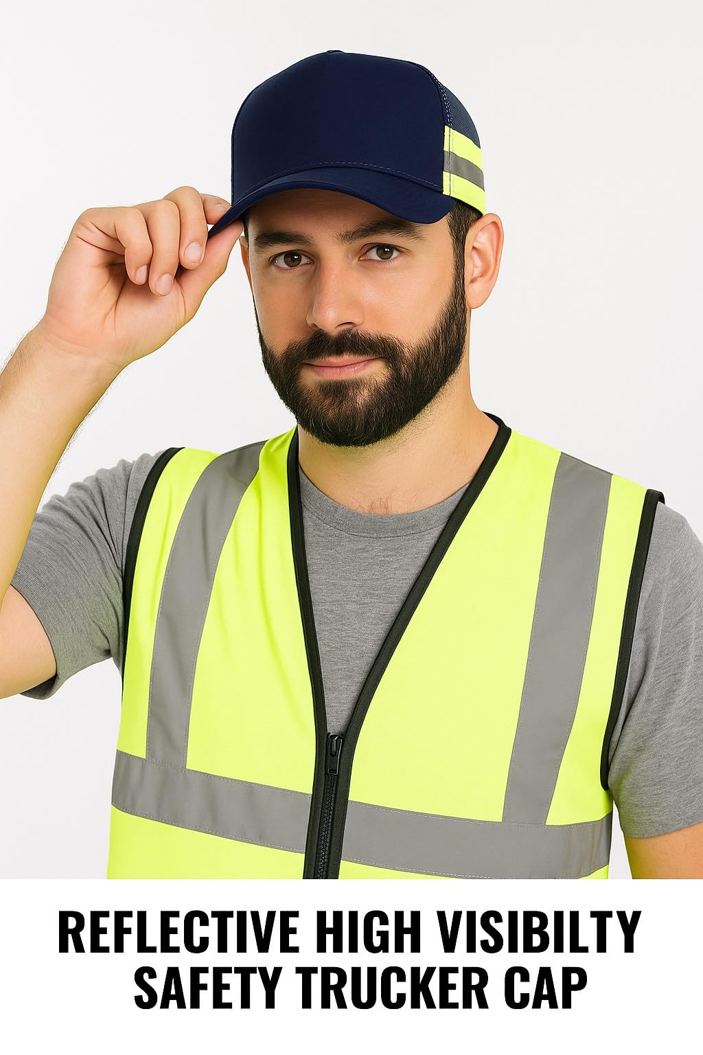 Trendy Apparel Shop XXL Oversized Reflective High Visibility Safety Trucker Cap