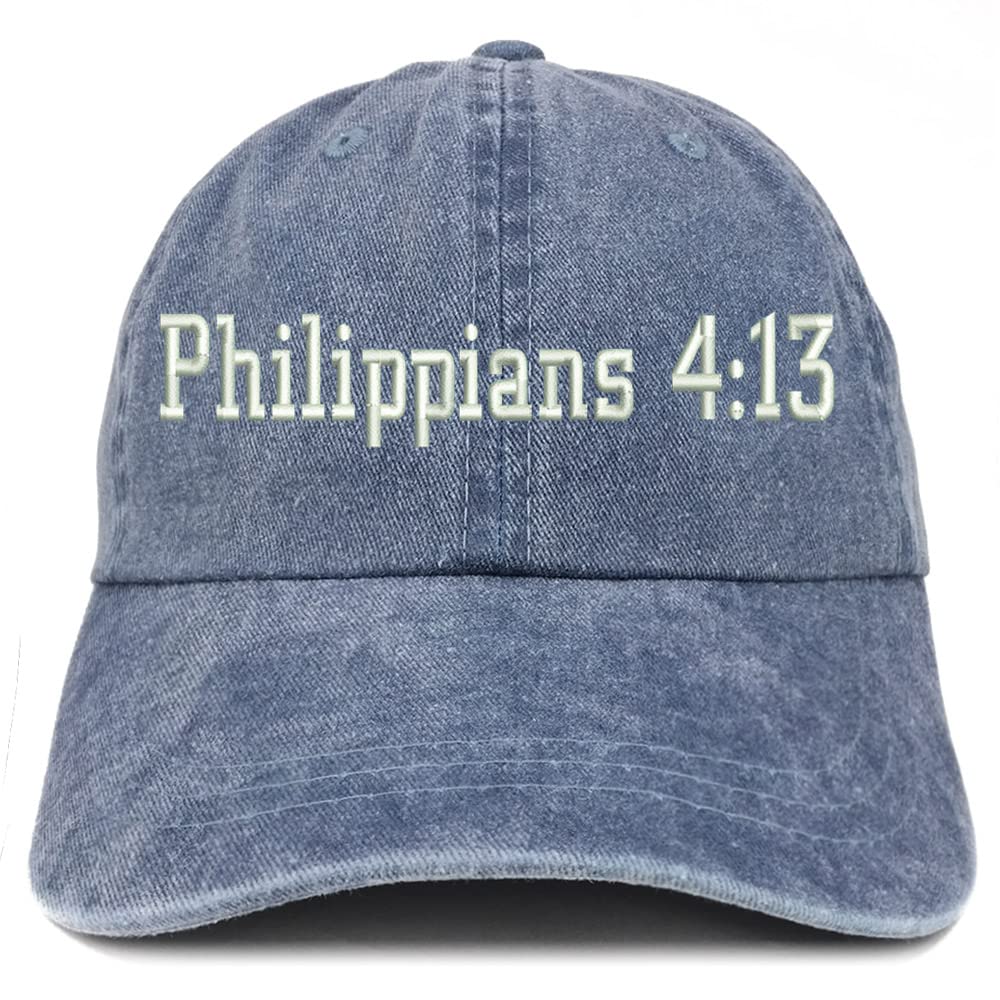 Trendy Apparel Shop Philippians 4:13 Washed Pigment Dyed Baseball Cap