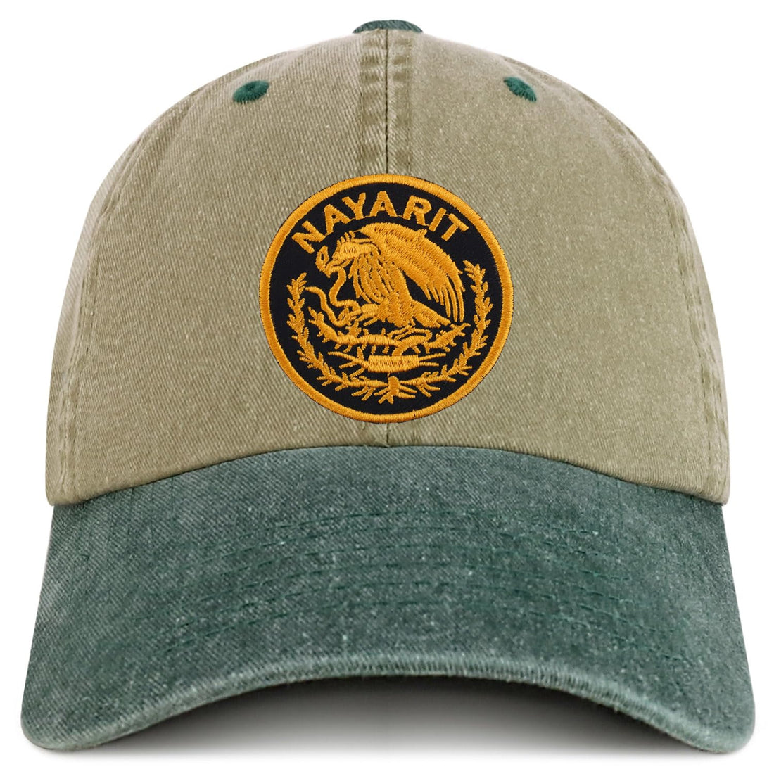 Trendy Apparel Shop Nayarit Mexico Gold Embroidered Patch Pigment Dyed Washed Baseball Cap