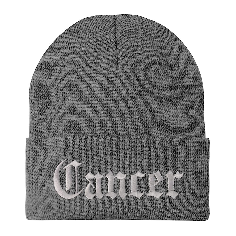 Trendy Apparel Shop Cancer Old English Embroidered Long Cuff Beanie