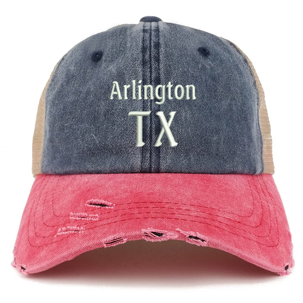 Trendy Apparel Shop Arlington TX Embroidered Frayed Bill Trucker Mesh Back Cap
