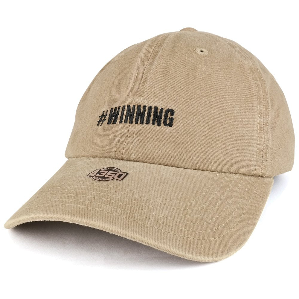 Trendy Apparel Shop Hashtag Winning Embroidered Pigment Dyed Washed Cotton Unstructured Baseball Cap
