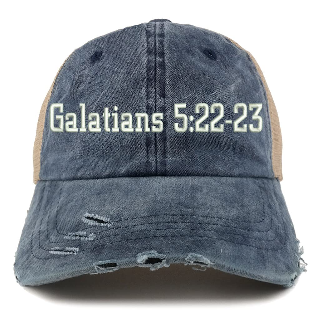 Trendy Apparel Shop Galatians 5:22-23 Frayed Bill Trucker Mesh Back Cap